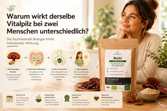 Warum wirkt derselbe Vitalpilz bei zwei Menschen unterschiedlich? Frau mit Reishi Extrakt von OnlinePilze
