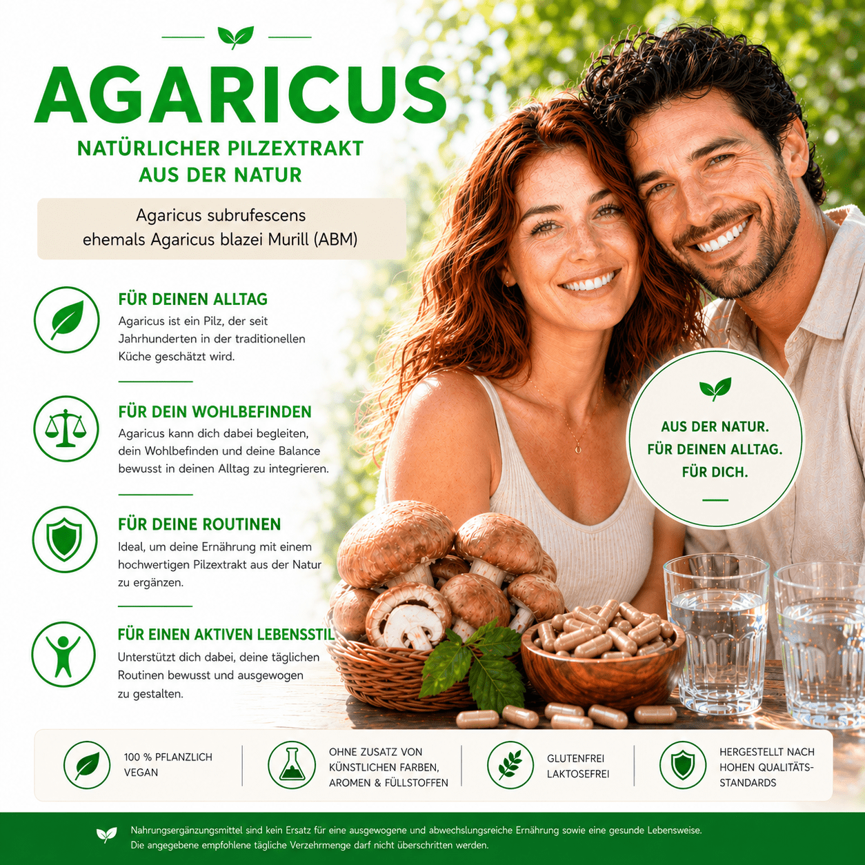"Agaricus" Bio Vitalpilz Extrakt – Wohlbefinden & Balance - Onlinepilze