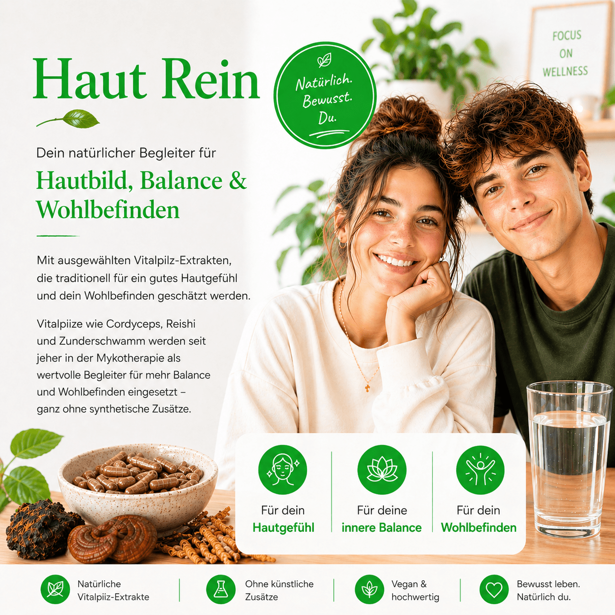 "Haut Rein" Bio Vitalpilz - Extrakt | Reines Hautgefühl - Onlinepilze