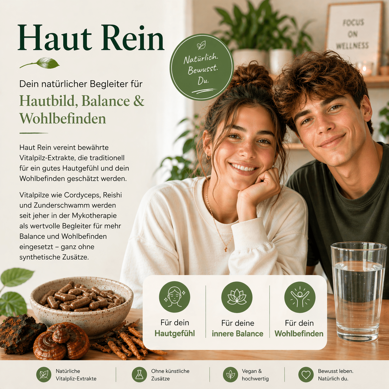 "Haut Rein" Bio Vitalpilz - Extrakt | Reines Hautgefühl - Onlinepilze