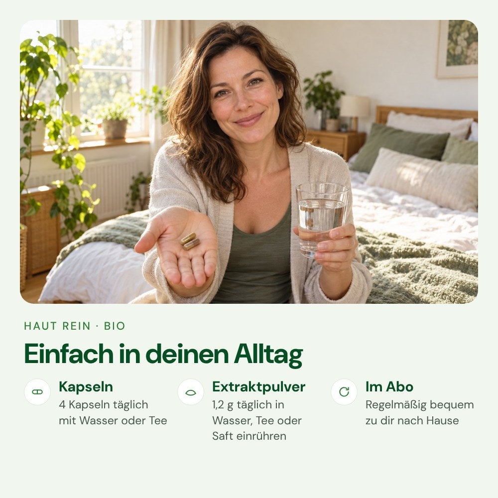 Haut Rein einfach im Alltag einnehmen – Kapseln oder Extraktpulver