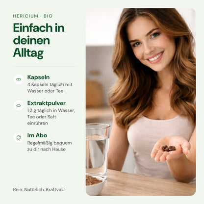 Hericium einfach im Alltag einnehmen – Kapseln oder Extraktpulver