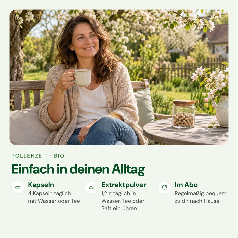 Pollenzeit einfach im Alltag einnehmen – Kapseln oder Extraktpulver
