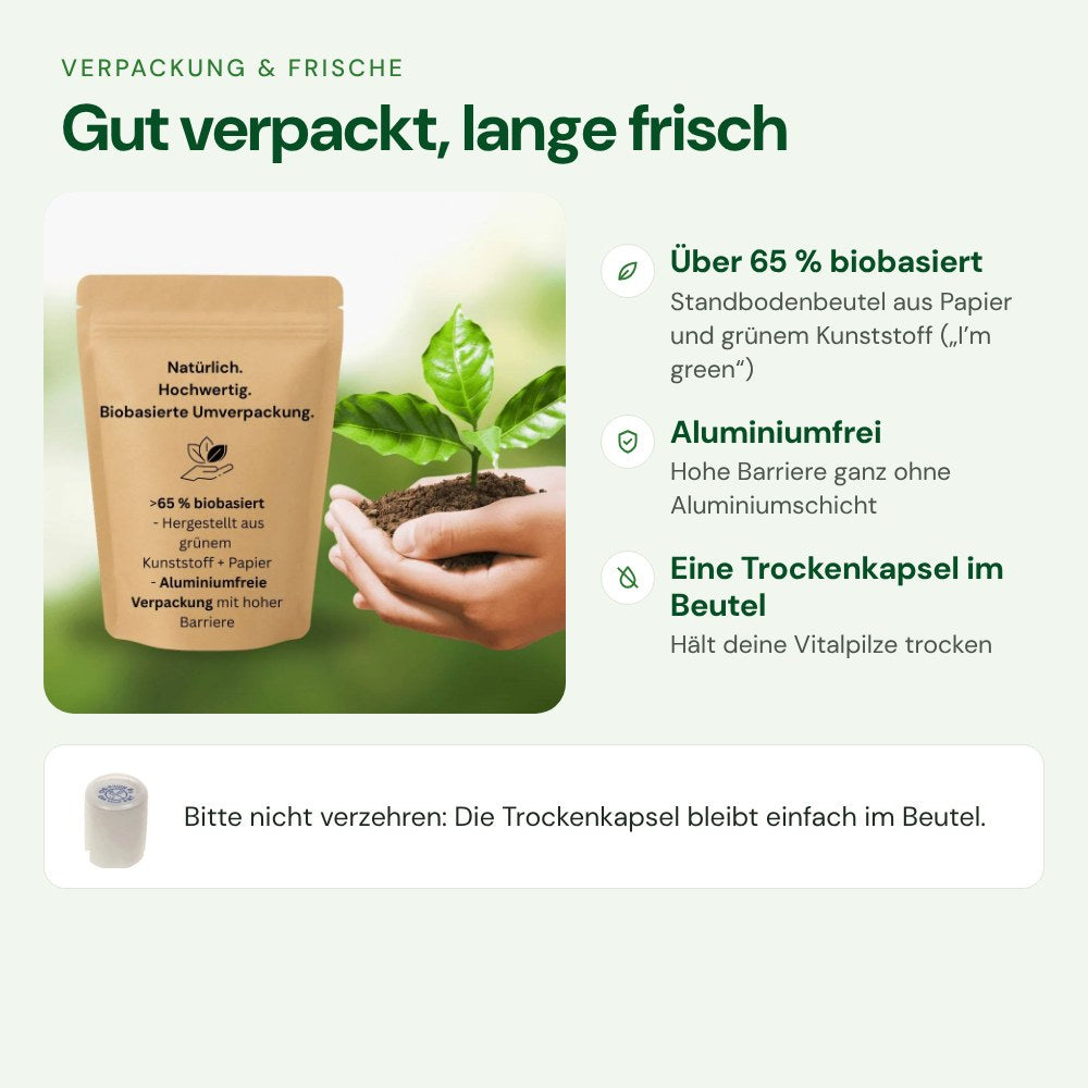 Biobasierter Standbodenbeutel mit Trockenkapsel – Pollenzeit