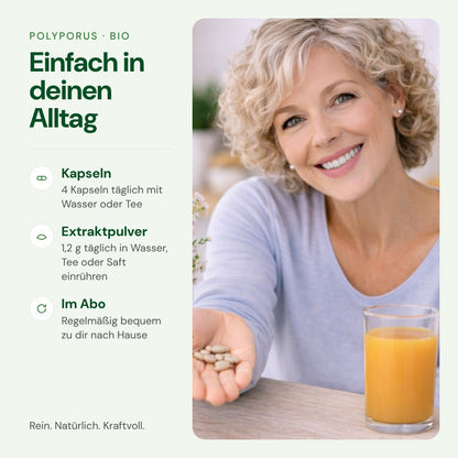 Polyporus einfach im Alltag einnehmen – Kapseln oder Extraktpulver